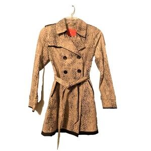 Animal Print Trench Coat Raincoat Small Double Breasted Military Black Trim